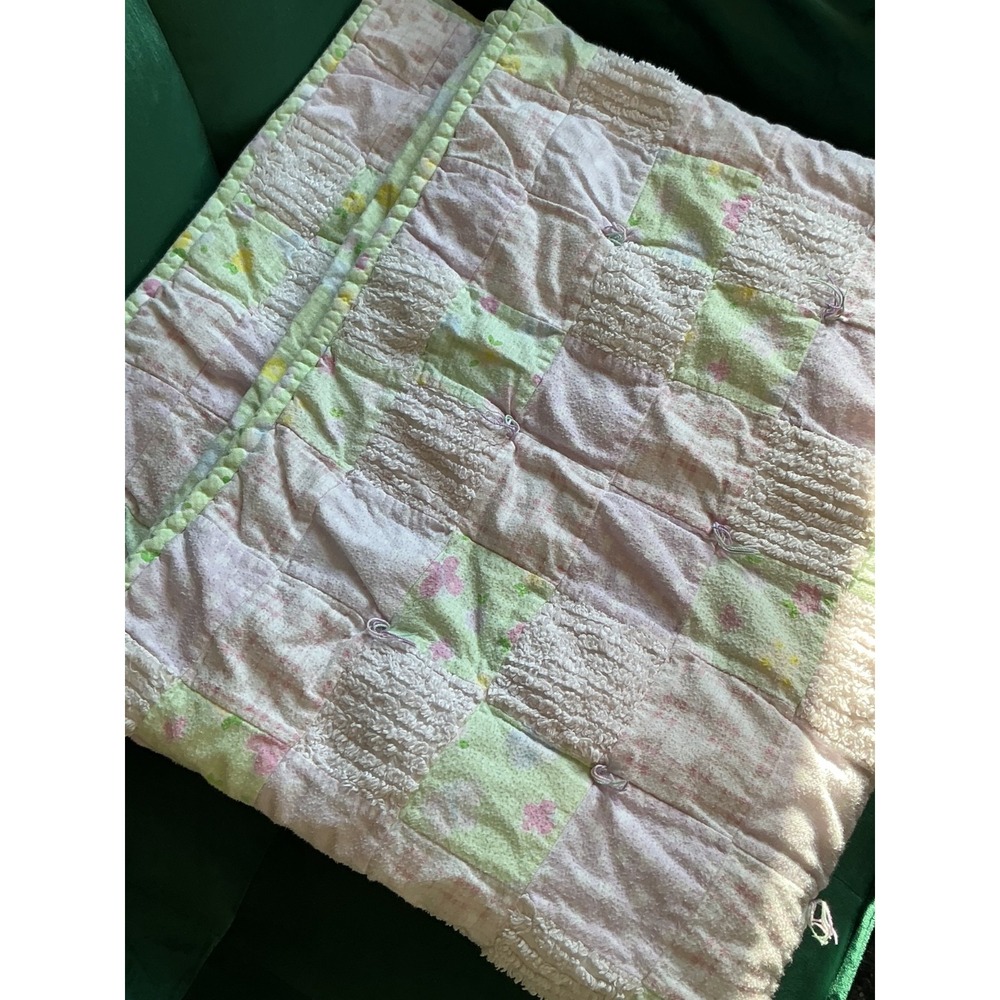 Handmade Baby Girl Baby Rag Crib Quilt Pink Green Butterflies Floral Reversible